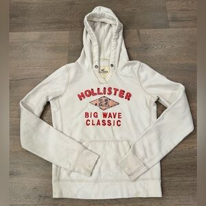Hollister Y2K Vintage Pullover Embroidered Hoodie Big Wave Classic White Pink